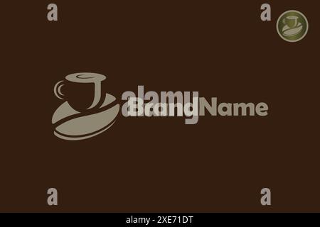 Concept de conception de logo de tasse de café Bean. Conception de logo de boisson de café, combinaison de conception de tasse dans l'espace négatif et grains de café. Illustration de Vecteur