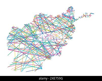 Carte abstraite de l'Afghanistan montrant le pays avec des lignes colorées croisées aléatoires comme une toile d'araignée Illustration de Vecteur