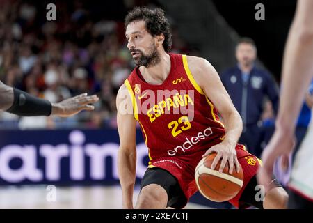 Madrid, Espagne, le 25 juin 2024,Sergio Llull d'Espagne pendant le match international amical de basket-ball entre l'Espagne et l'Italie le 25 juin 2024 au pavillon du Wizink Center à Madrid, Espagne Banque D'Images