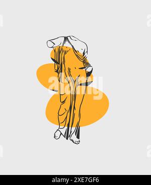 Graphique abstrait vectoriel dessiné à la main, statues antiques de sculpture grecque et ligne de colonne moderne affiche contemporaine. Sculpture classique vintage antique dans Illustration de Vecteur