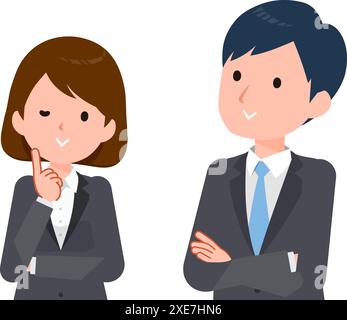 Hommes et femmes d'affaires en costumes. Une expression agréable dans la scène de la considération. Illustration de Vecteur