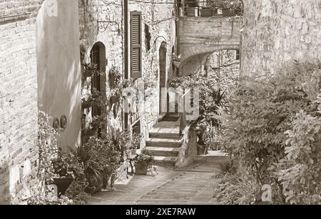 Spello - la petite allée sur la vieille ville. Banque D'Images