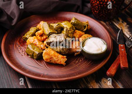 Dolma avec de la viande, riz dans des feuilles de raisin Banque D'Images