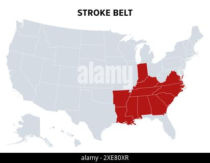 Stroke Belt, ou Stroke Alley, carte politique. Région des États-Unis qui a été reconnue pour avoir une incidence exceptionnellement élevée d'AVC. Banque D'Images