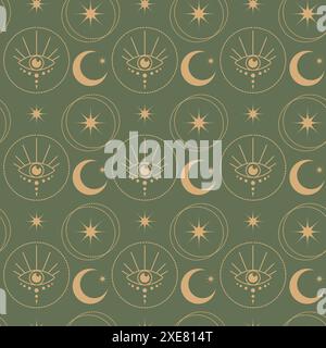 Fond ésotérique mystique de modèle de sorcellerie. Art tribal vectoriel minimaliste fait dans le style d'une ligne Illustration de Vecteur