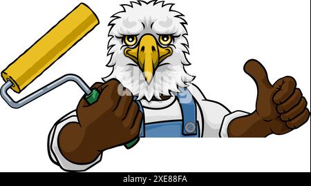 Eagle Painter Decorator Paint Roller Mascot Man Illustration de Vecteur