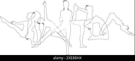 Yoga Pilates poses Women silhouettes concept Illustration de Vecteur