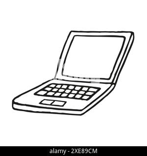 Icône Doodle Open Laptop. Symbole d'ordinateur dessiné à la main isolé sur fond blanc Illustration de Vecteur