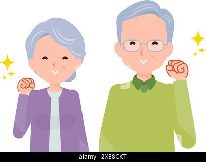 Couple de personnes âgées dans leurs années 70-80 Heureux, content. Illustration de Vecteur