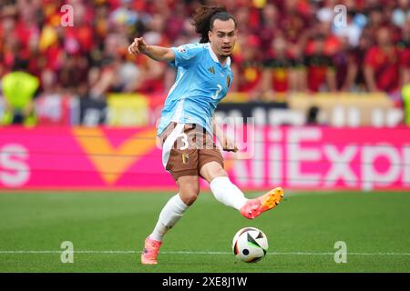 Stuttgart, Allemagne. 26 juin 2024. Le belge Arthur Theate lors du match de l'UEFA Euro 2024 opposant l'Ukraine à la Belgique, Groupe E, date 3, a joué au Mercedes-Benz Arena Stadium le 26 juin 2024 à Stuttgart, en Allemagne. (Photo de Bagu Blanco/PRESSINPHOTO) crédit : AGENCE SPORTIVE PRESSINPHOTO/Alamy Live News Banque D'Images