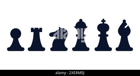 Jeu d'icônes vectorielles de pièces d'échecs. Pièces de jeu de plateau d'échecs. Pion à cheval évêque Queen King Illustration de Vecteur