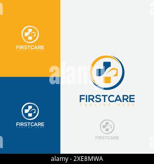 Symbole du logo First Care Medical. Élément de modèle vectoriel plat de conception de logo de pharmacie. Illustration de Vecteur