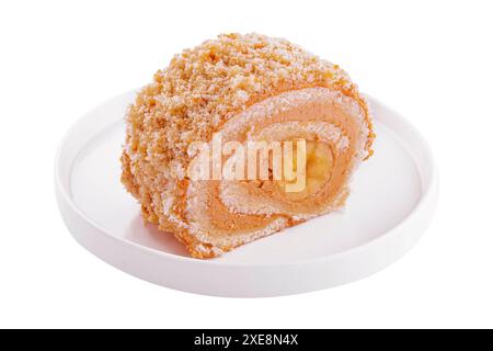 Rouleau de gâteau éponge avec banane à l'intérieur Banque D'Images