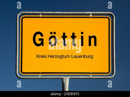 Panneau de signalisation Goettin, municipalité dans le district du duché de Lauenburg, Schleswig-Holstein, Allemagne Banque D'Images