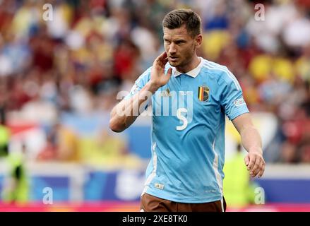 Stuttgart, Allemagne. 26 juin 2024. Le belge Jan Vertonghen photographié lors d'un match de football entre l'Ukraine et l'équipe nationale belge de football Red Devils, mercredi 26 juin 2024 à Stuttgart, Allemagne, troisième match de la phase de groupes des championnats d'Europe UEFA Euro 2024. BELGA PHOTO BRUNO FAHY crédit : Belga News Agency/Alamy Live News Banque D'Images