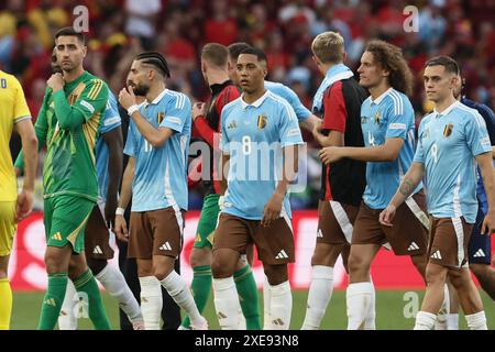 Stuttgart, Allemagne. 26 juin 2024. Les joueurs belges photographiés après un match de football entre l'Ukraine et l'équipe nationale belge de football Red Devils, mercredi 26 juin 2024 à Stuttgart, Allemagne, troisième match de la phase de groupes des championnats d'Europe UEFA Euro 2024. BELGA PHOTO BRUNO FAHY crédit : Belga News Agency/Alamy Live News Banque D'Images