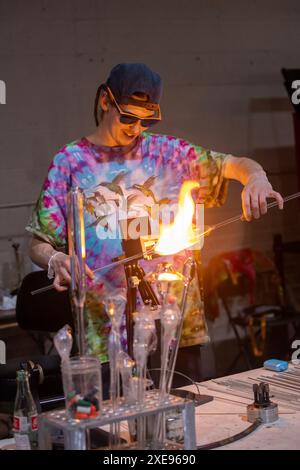 Detroit, Michigan - les artistes créent du verre et d'autres œuvres d'art au salon annuel du Michigan Glass Project. L'événement recueille des fonds pour soutenir art Educati Banque D'Images