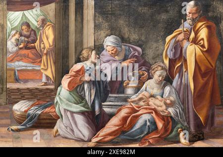 ASSISE, ITALIE - 17 MAI 2024 : fresque de la Nativité de la Vierge Marie dans l'église Chiesa Nuova (San Francesco Convertito) par Giacomo Giorgetti Banque D'Images