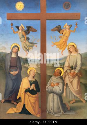 PÉROUSE, ITALIE - 16 MAI 2024 : la peinture de l'Adoration de Sainte Croix dans l'église Convento San Francesco al Monte par frater Luigi da Panicale Banque D'Images