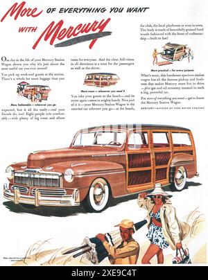 1947 Station Wagon à panneaux en bois mercure Woody ad Banque D'Images