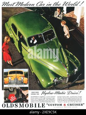 1940 Oldsmobile Custom 8 Cruiser car annonce « voiture la plus moderne au monde » Banque D'Images