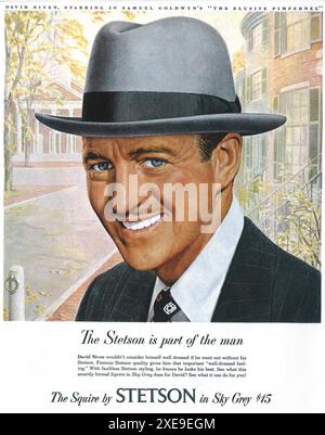 1949 Stetson Squire Hat annonce avec David Niven dans 'Elusive Pimpernel' Banque D'Images