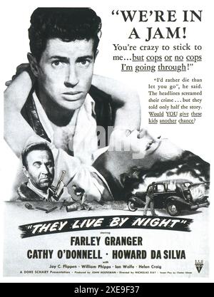 1948 affiche du film Live by Night, réalisateur : Nicholas Ray, avec Farley Granger. RKO Banque D'Images