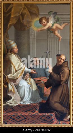 Pérouse - la peinture de Fondation Bernardine rejetant la dignité du cardinal et de l'évêché de Sienne dans l'église Oratorio di San Bernardino Banque D'Images