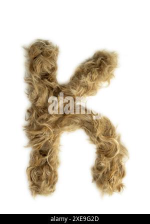 Typographie créative faite avec de vrais poils de chien. Cheveux blonds sur fond blanc chiens, chats, animaux de compagnie, monstres et autres animaux à fourrure. Alphabet complet. Le Banque D'Images