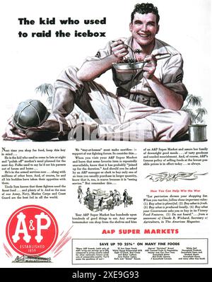 1944 WW2 A & P Grocery Stores ad - servir les militaires et les civils Banque D'Images