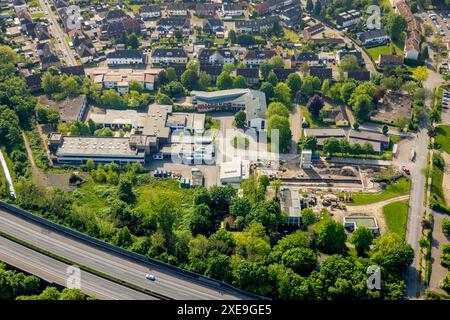 Vue aérienne, Wewole Stiftung Langforthstraße, chantier et nouvelle construction d'une station de pompage des eaux usées, Horsthausen, Herne, région de la Ruhr, Nord Banque D'Images