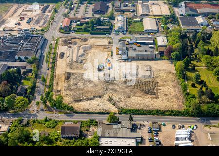 Vue aérienne, chantier dans la zone industrielle am Trimbuschhof, Sodingen, Herne, région de la Ruhr, Rhénanie du Nord-Westphalie, Allemagne, photo aérienne, Bu Banque D'Images