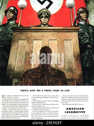 1944 WW2 American locomotive ad - 'an Axis court, Hope we Never See' art - cour nazie Banque D'Images