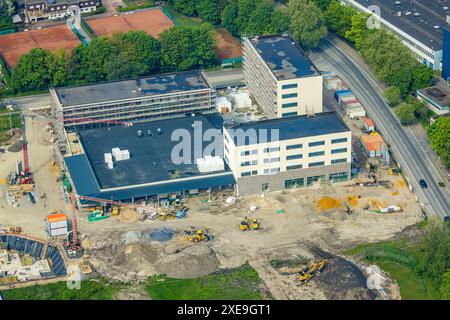 Vue aérienne, chantier avec nouveau bâtiment Kaiserquartier, également quartier Kaiserstraße, entre Forellstraße et Lackmanns Hof, derrière lui tennis Banque D'Images