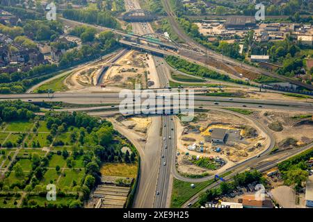 Vue aérienne, jonction d'autoroute Herne chantier majeur avec nouveau tunnel, autoroute A43 et autoroute A42, Baukau-Ouest, Herne, région de la Ruhr, Rhénanie du Nord-O. Banque D'Images