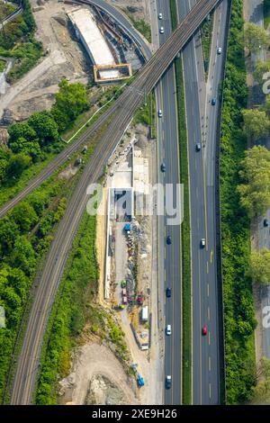 Vue aérienne, jonction d'autoroute Herne chantier majeur avec nouveau tunnel, autoroute A43 et autoroute A42, Baukau-Ouest, Herne, région de la Ruhr, Rhénanie du Nord-O. Banque D'Images