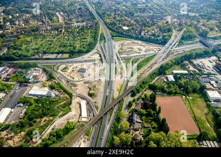 Vue aérienne, jonction d'autoroute Herne chantier majeur avec nouveau tunnel, autoroute A43 et autoroute A42, Baukau-Ouest, Herne, région de la Ruhr, Rhénanie du Nord-O. Banque D'Images