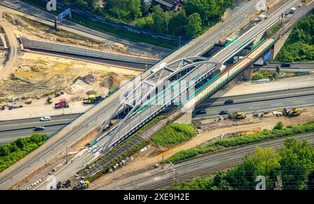 Vue aérienne, jonction d'autoroute Herne chantier majeur avec nouveau tunnel, autoroute A43 et autoroute A42, Baukau-Ouest, Herne, région de la Ruhr, Rhénanie du Nord-O. Banque D'Images