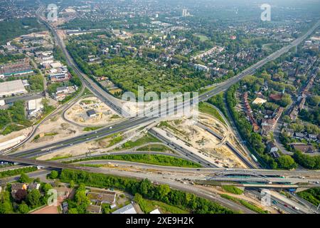 Vue aérienne, jonction d'autoroute Herne chantier majeur avec nouveau tunnel, autoroute A43 et autoroute A42, Baukau-Ouest, Herne, région de la Ruhr, Rhénanie du Nord-O. Banque D'Images