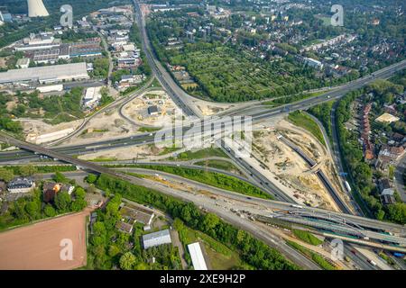 Vue aérienne, jonction d'autoroute Herne chantier majeur avec nouveau tunnel, autoroute A43 et autoroute A42, Baukau-Ouest, Herne, région de la Ruhr, Rhénanie du Nord-O. Banque D'Images