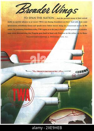 1940 TWA Boeing 307 Stratoliner annonce - Transcontinental Line Banque D'Images