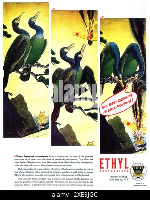 1945 Ethyl corporation WW2 ad - essence à haut indice d'octane pour l'armée et la marine Banque D'Images