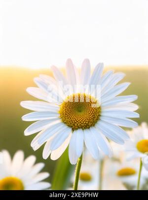 Daisy, une fleur poussant dans un champ sur un fond de ciel blanc Banque D'Images