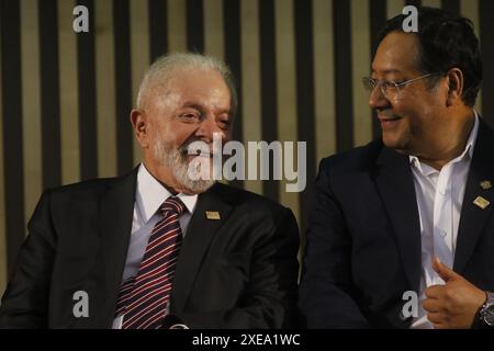 Les Présidents Luiz Inácio Lula da Silva et Luis Arce, du Brésil et de la Bolivie, réunis au Sommet du Mercosur - Rio de Janeiro, Brésil 12.07.2023 Banque D'Images