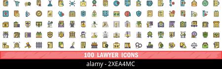 100 icônes d'avocat définies. Ensemble de ligne de couleur d'icônes de vecteur d'avocat couleur de ligne mince plat sur blanc Illustration de Vecteur