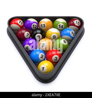 Boules de billard en position de départ triangulaire 3D. Banque D'Images