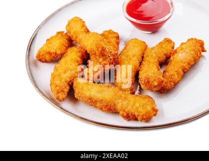 Nuggets de poulet avec sauce sur assiette Banque D'Images