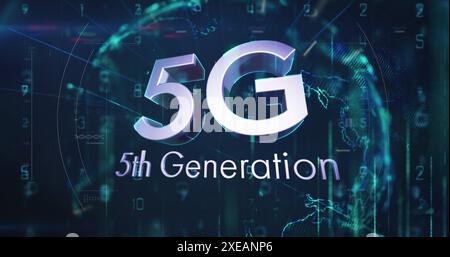 Image du texte 5g sur le globe sur fond noir Banque D'Images