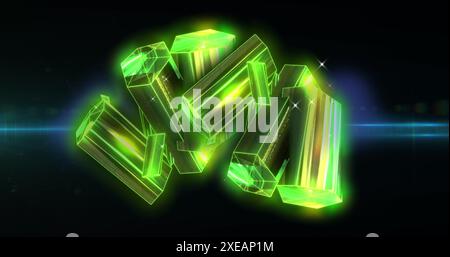 Image de diamants verts dans l'espace noir avec des lumières Banque D'Images