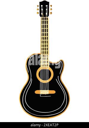 Illustration, icône de guitare classique noire isolée sur fond blanc. Banque D'Images